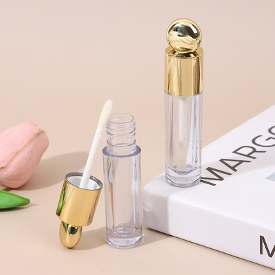 丸いデザインヘッドキャップ ブラシ付きプラスチック唇グラスチューブ 4.5ml ゴールド