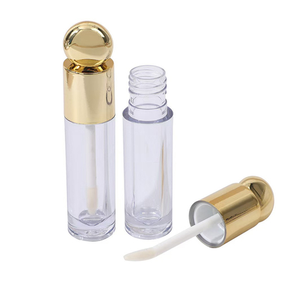 丸いデザインヘッドキャップ ブラシ付きプラスチック唇グラスチューブ 4.5ml ゴールド