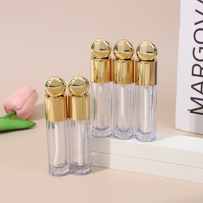 丸いデザインヘッドキャップ ブラシ付きプラスチック唇グラスチューブ 4.5ml ゴールド