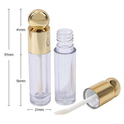 丸いデザインヘッドキャップ ブラシ付きプラスチック唇グラスチューブ 4.5ml ゴールド