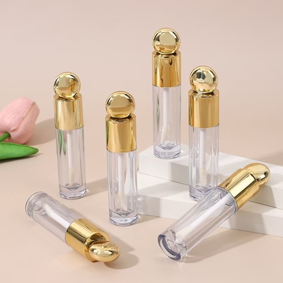 丸いデザインヘッドキャップ ブラシ付きプラスチック唇グラスチューブ 4.5ml ゴールド