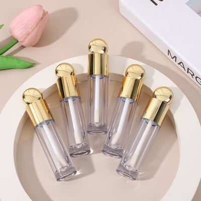 丸いデザインヘッドキャップ ブラシ付きプラスチック唇グラスチューブ 4.5ml ゴールド