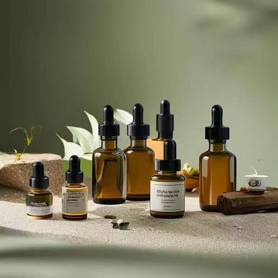 旅行に適したアンバー 精油ボトル プラスチック製のドロッパーヘッドとガラスのパイペット 5ml 10ml 30ml 50ml 100ml