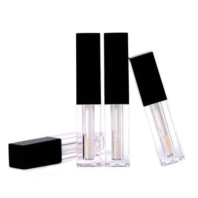 プラスチック リップグロスチューブ 1.2ML 方形 空きパッケージ 透明なチューブボディの黒いブラシキャップ