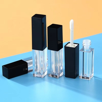 プラスチック リップグロスチューブ 1.2ML 方形 空きパッケージ 透明なチューブボディの黒いブラシキャップ