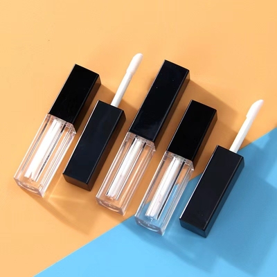 プラスチック リップグロスチューブ 1.2ML 方形 空きパッケージ 透明なチューブボディの黒いブラシキャップ